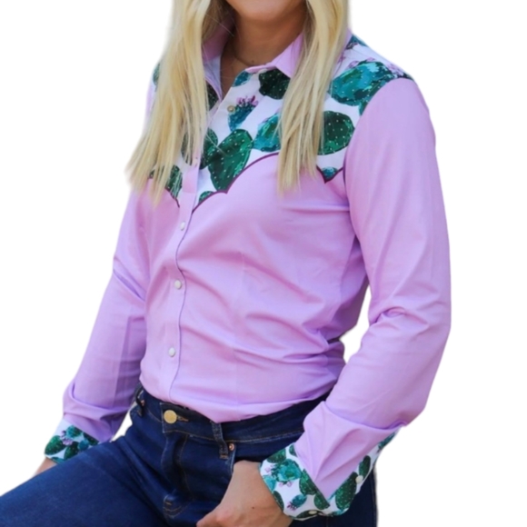 RANCH DRESS'N Fallon Taylor "Morgan" cactus Performance Rodeo Cowgirl shirt sz3X - Picture 5 of 16